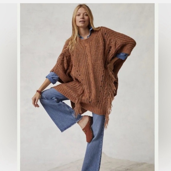 Anthropologie Sweaters - Anthropologie Marled Fringe Poncho Sweater